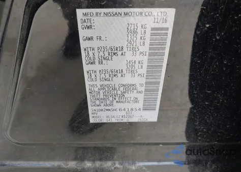 2017 Nissan Pathfinder Sv from USA, damaged, VIN 5N1DR2MN5HC641854